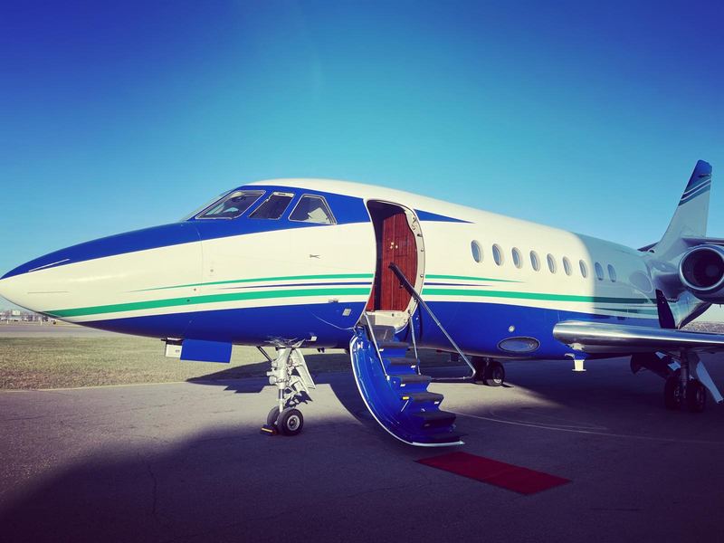 Aircraft with airstair door open for boarding